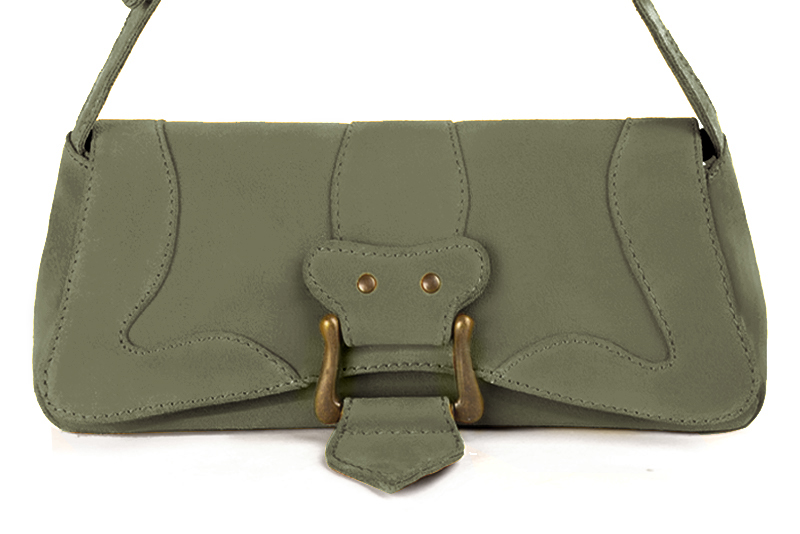 Dress small handbag in khaki green leather - Profile view